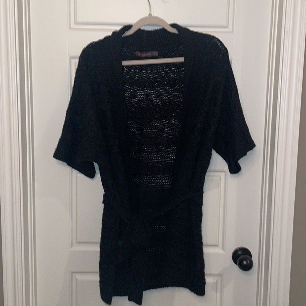 Outback Red Black Short Sleeve Sweater Cardigan with Tie Belt